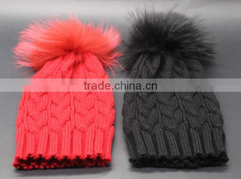 Children Fur Pompom Hat Baby Boys Girls Winter Beanie Hats Wool Knitted Caps For Kids 2016 Hot Sale