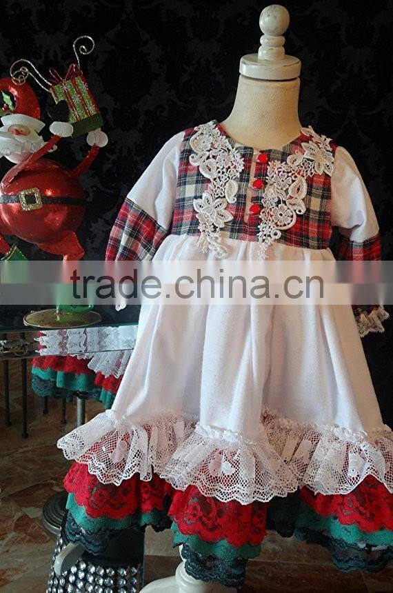 Girls Classic Long Sleeved Plaid Vintage Lace Embellished Nightgown Baby Christmas Sleepwear