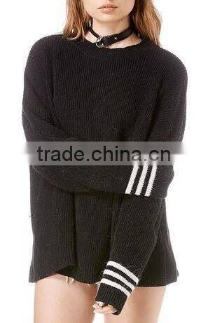 EY0911S 2-color stripe long sleeve pullover sweater for women