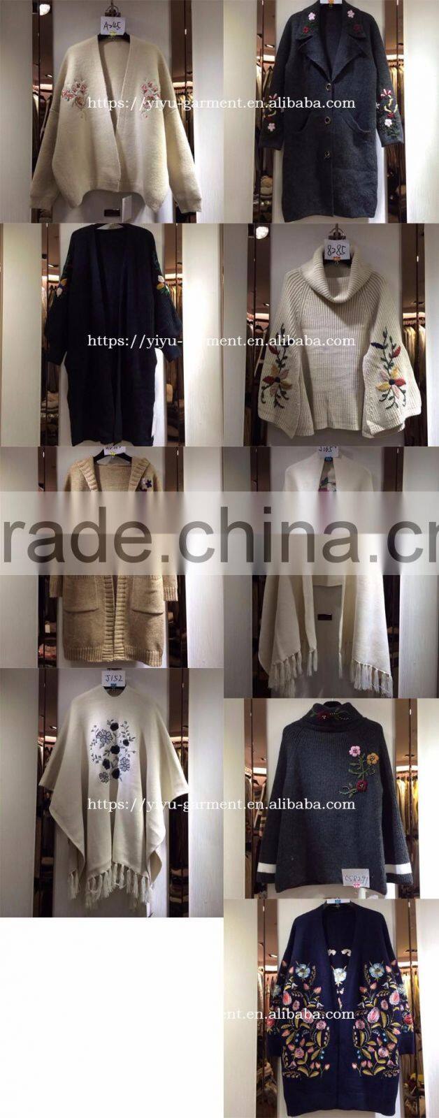 fall ladies loose embroidery sweater coat green bishop sleeve knit short sweater