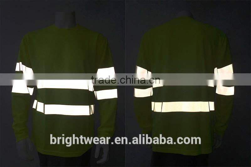 100%polyester hi vis rib collar long sleeve wicking high visibility t-shirt