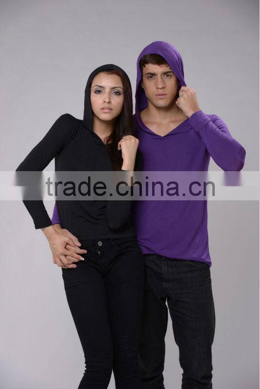 OEM fashion blank heavy bamboo hoodie t shirt / 95% bamboo 5% spandex blank t shirt T13333