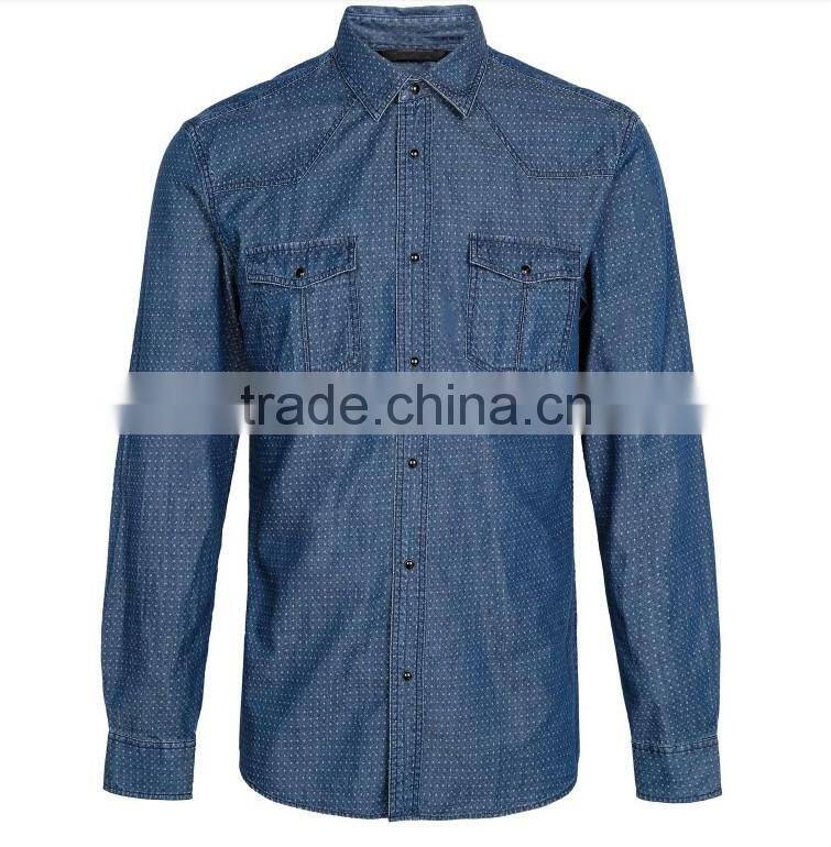 2015 men's new 100% cotton denim/jeans shirt