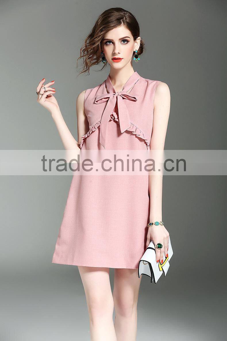 Dresses 2017 summer high grade V-neck slim sleeveless elegant lotus leaf swing design daily dress for women