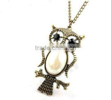 Korean Vintage Pearl Owl Alloy Chain Necklace Jewelry