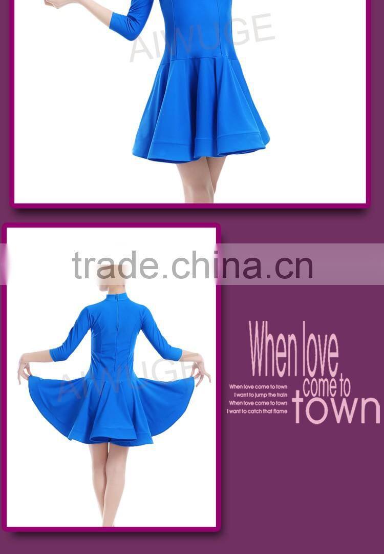 New Children Latin Dancewear Costumes Matt Pure Color Smooth Material Performance Dress Rumba Latin Clothing For Girls