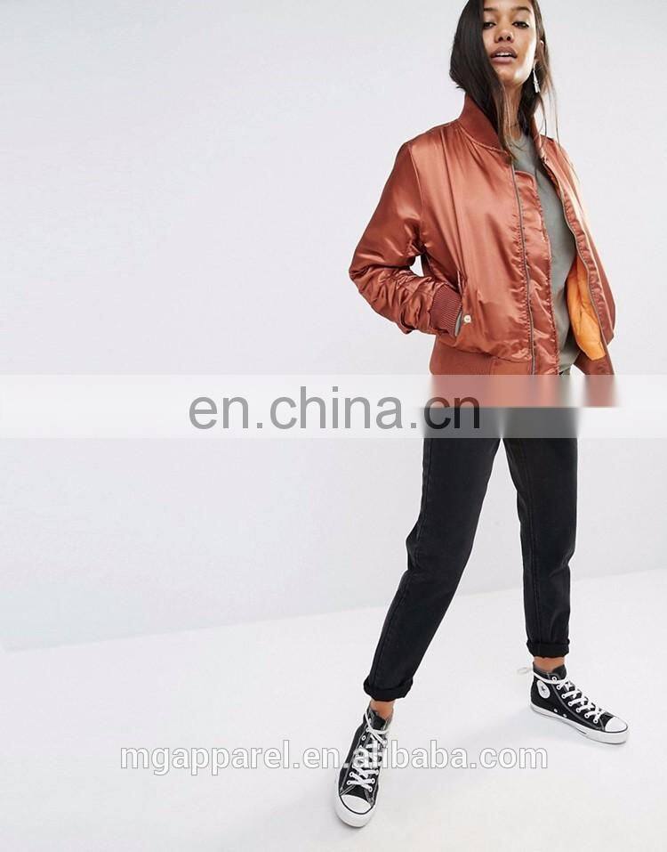 2017 High quality spring women custom satin plain bomber jackets