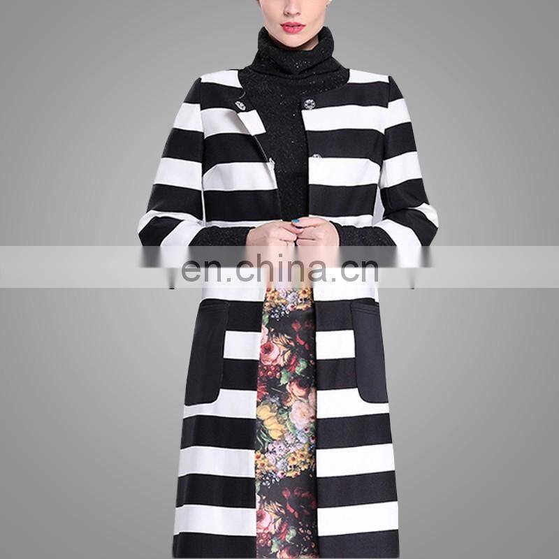 2016 Spring New Women Wind Coat Fashion Stitching Striped Euramerican Ladies Coat Wholesale Apparel