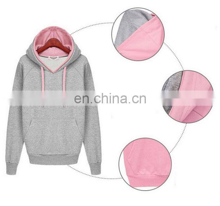 OEM Women Clothing 100% Cotton Plain Pullover Double- Hood Sweatshirt
