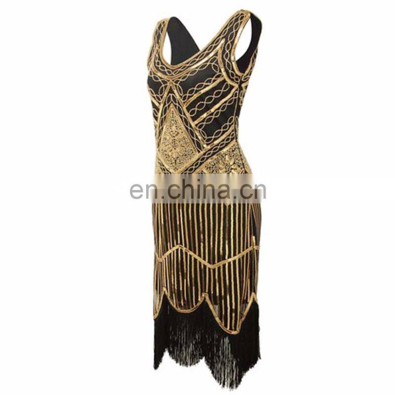 BestDance Women Vintage 1920s Sequin Beaded Dress Scalloped Hem Flapper Dress Party Evening Dress OEM