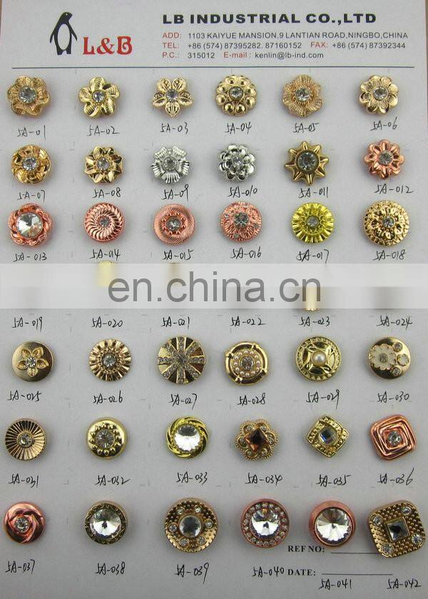 New models custom zinc alloy metal botton with glass stone