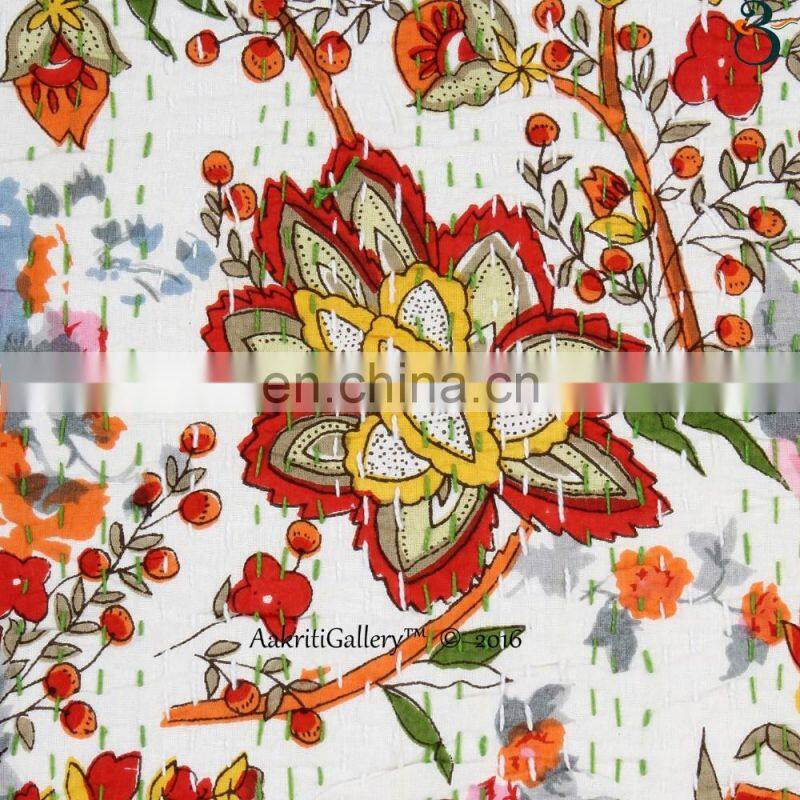 Indian Cushion Cover Handmade Embroided Flower Home Decor Sofa Pillow Case Kantha Cushion