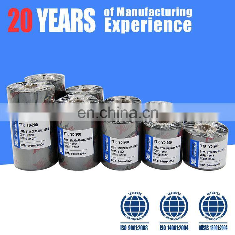 Wax resin thermal transfer ribbon 40 mm zebra bar code printer jumbo roll TTR ribbons