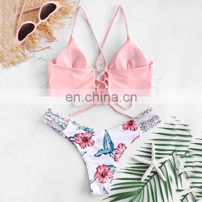 Two-piece suits orange swimwear print swimsuit straps swimwear women girls bather two piece suits for women