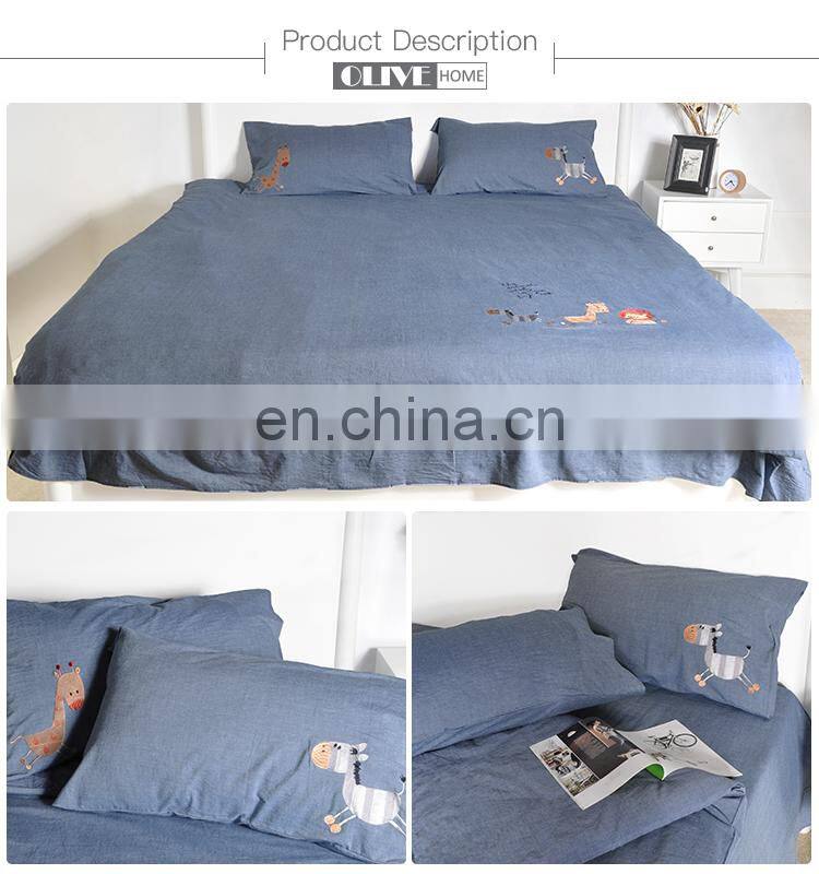 Wholesale Home Textile Luxury Embroidery Animal 100% Cotton Comforter Quilt Set Bed Sheet Cover Set Baby Bedding Set For Kids