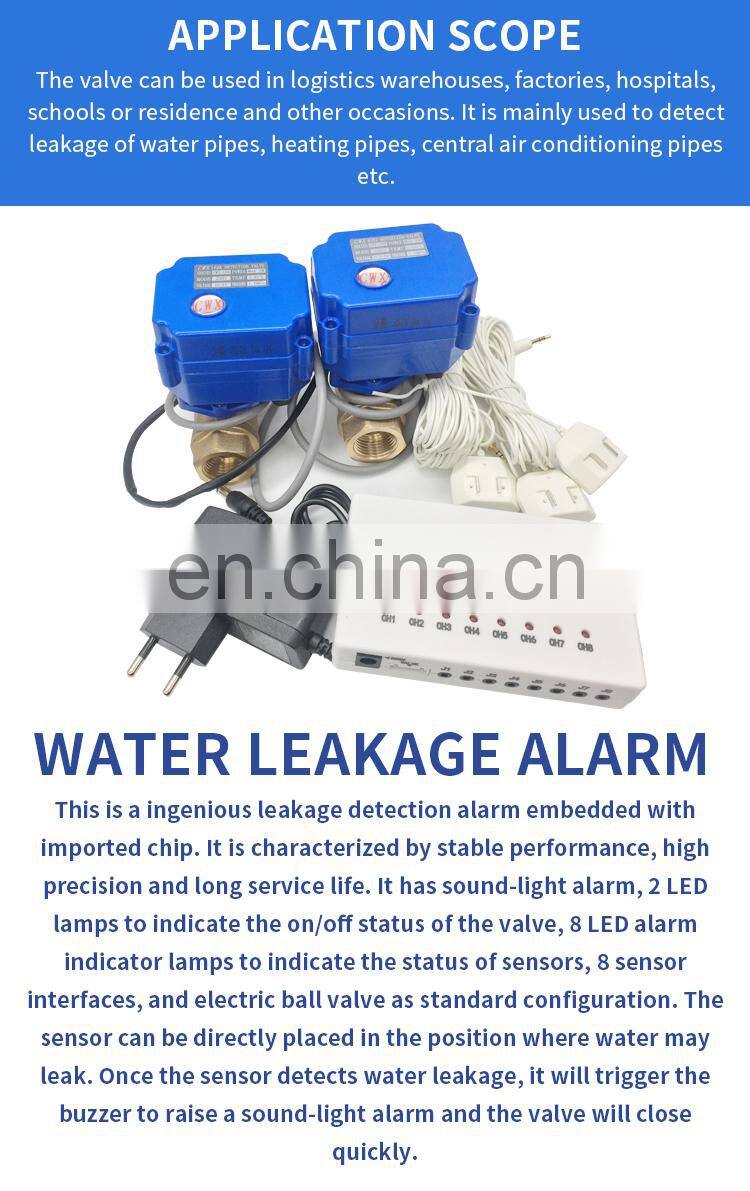 water leak detection valve with sensor and controller for smart home