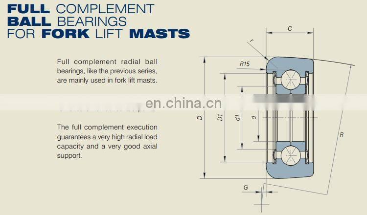 Full complement combined ball bearings for fork lift masts 900-3568