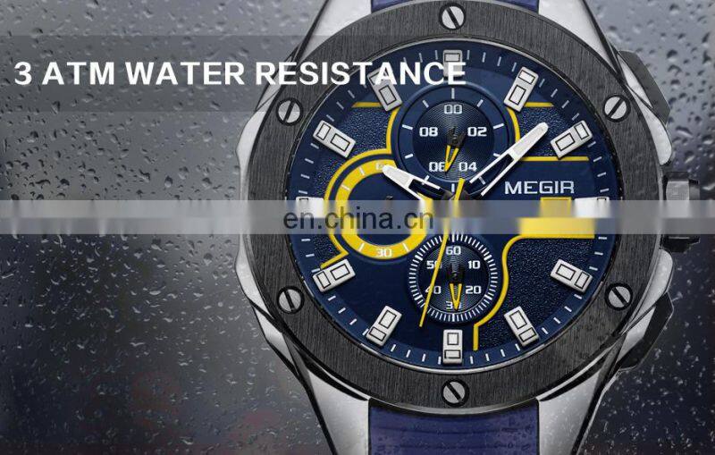 MEGIR 2053G Boy's Fashion Quartz Hand Watch Rubber Strap Watch Sport Men