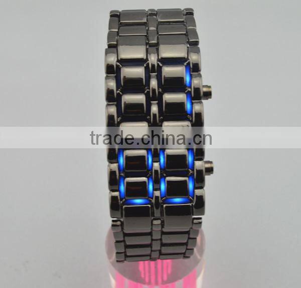 Lava style metal suit blue lights analog led digital watch