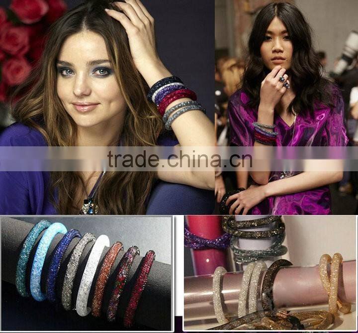 New Arrivals Colorful Mesh Single Wrap Stardust Bracelets With Crystal stones Filled Magnetic Clasp Charm Bangles