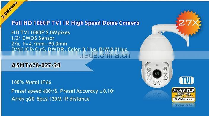 Full HD 1080P high resolution ptz camera 2.0 Mp HD TVI 27X Zoom IR High Speed Dome Camera