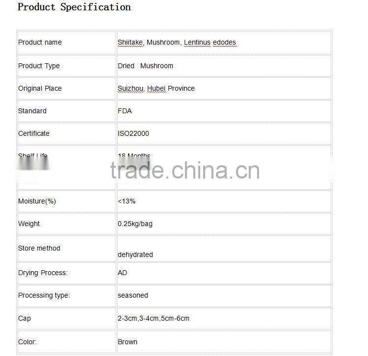 Hot Sales dried shiitake mushroom with FDA certification from China