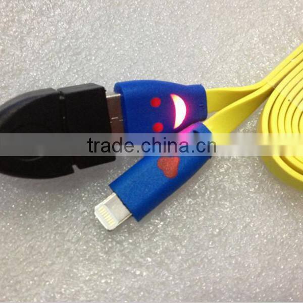 2015 Smile Face Cable For iPhone 5s 6G with Led Light ,New USB Cable With Led Light