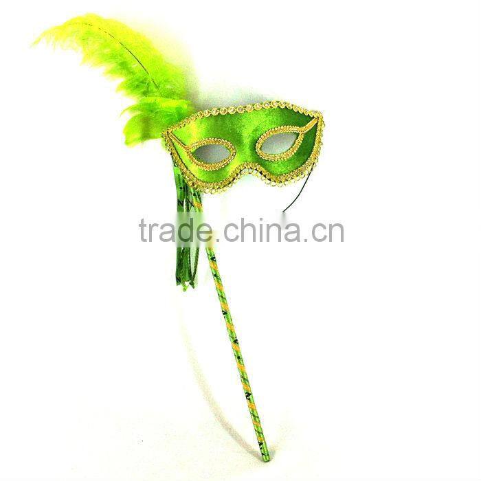 Red Feather Mask With Long Stick