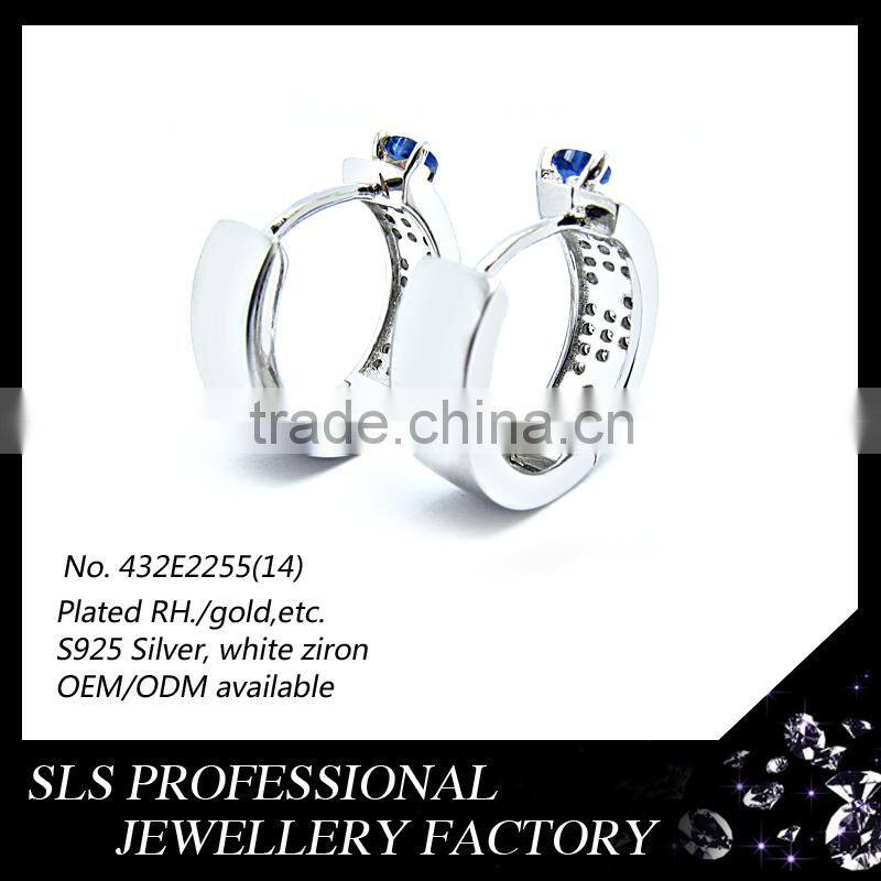 2015 Fashion design 925 Sterling silver blue fancy cz diamond cheap hip hop earrings for girls SLS jewelry