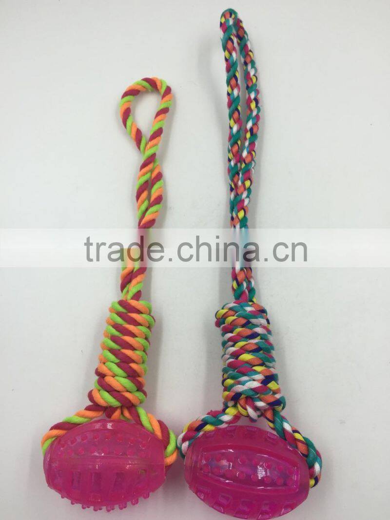 Pet product cotton rope rubber ball toy for dog