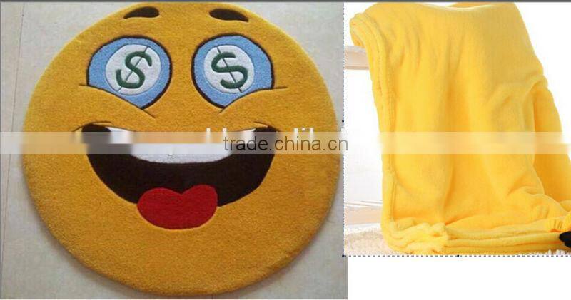 Yellow emoji Stuffed Animal Blanket/animal eomoji hood blanket/OEM comfort baby toys stuffed emoji blanket