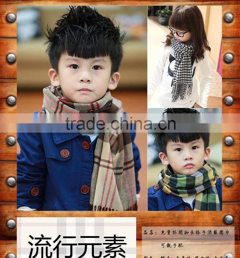 2015 Autumn Winter Newest Cotton Tassel Checked Plaid Boys Scarf