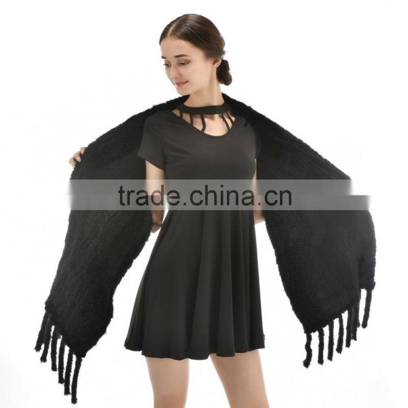 Hot Selling Style 2015 Fashionable Knitted Real Mink Fur Shawl with pockets