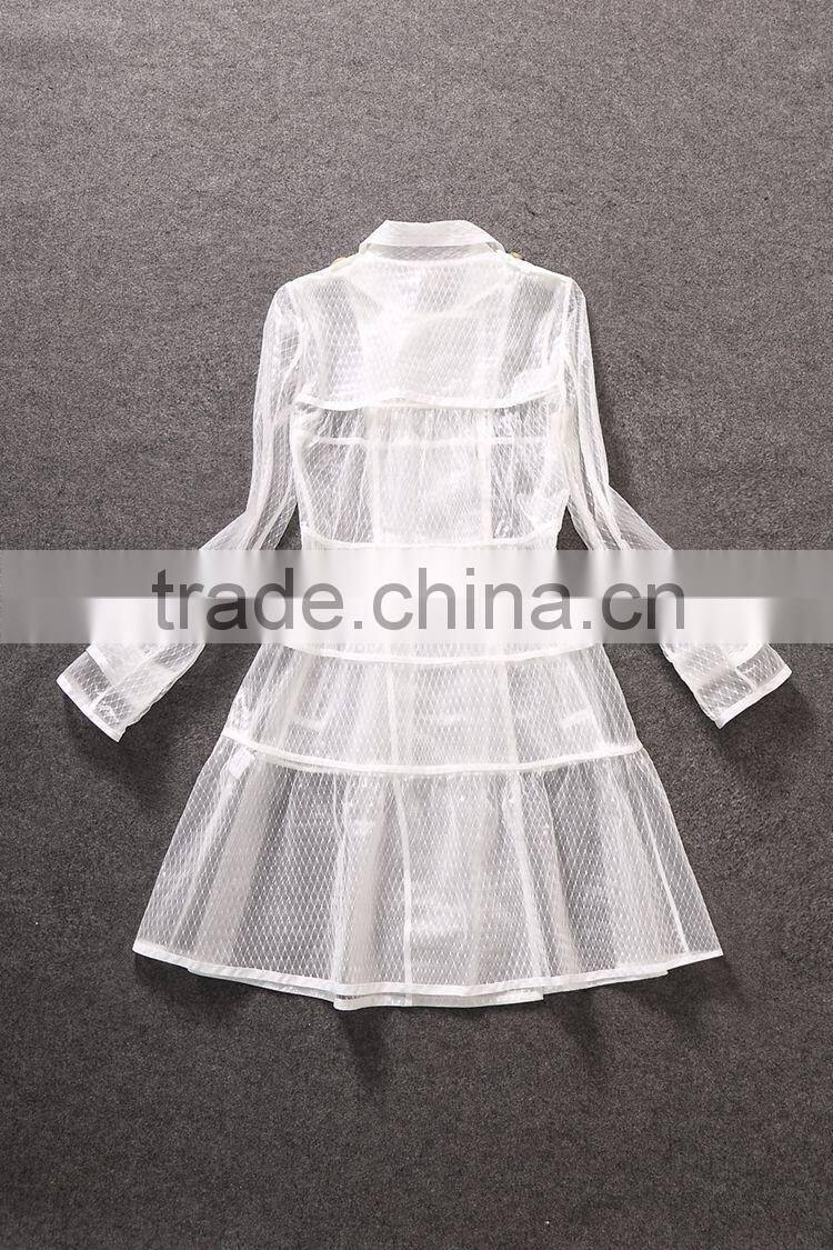 Unique brands designs fashion 2014 hot selling sexy lace turn-down collar double breasted thin coat for trendy women C17281
