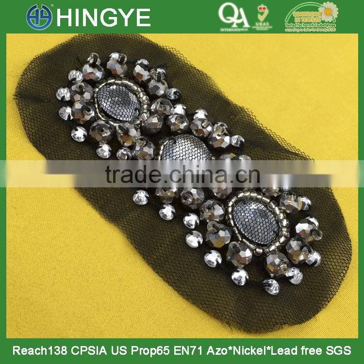 New arrival handmade crystal beaded applique work design for shoulder decoration