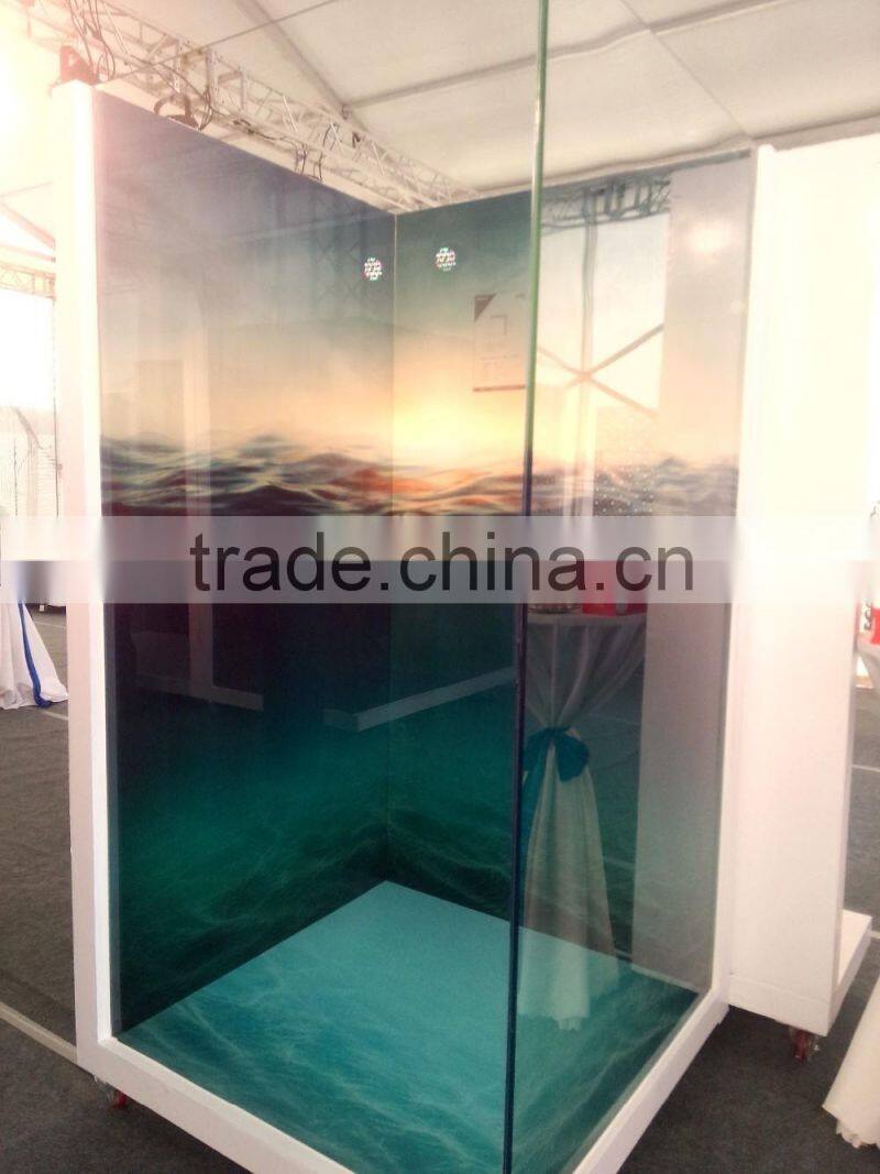 2016 new prefab shower enclosures ocean sunrise 3D digital printing glass Frameless and accessories available villa shower room