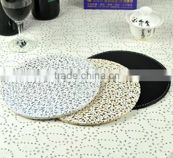 Round Gold Pattern Promotional Leather Coaster