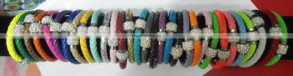 Neon color leather magnet bracelet with fireball