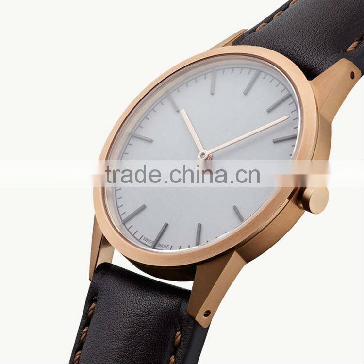 PVD Rosegold stainless steel case sapphire lenses water resistant 5ATM leather luxury watch