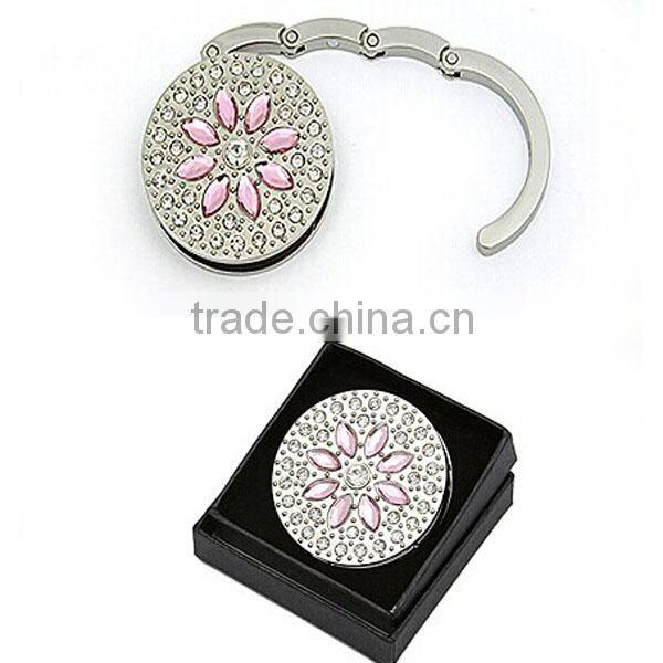 Foldable Heart Shape Paved Pink Crystal Purse Hanger Bag Hanger Purse Holder