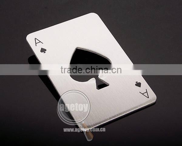 Promotion Beer Gifts Spades A Printed Brushed Stainless Steel Metal Playing Card Shaped Poker Bottle Opener