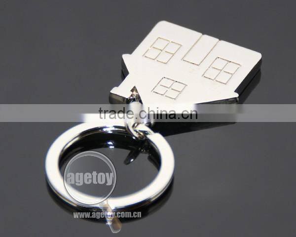 Mini House Shaped Promotional Zinc Alloy Silver Blank Metal House Shape Key Holder