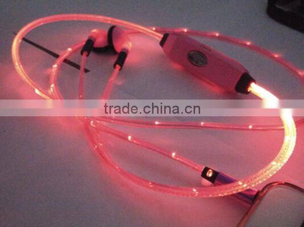 whosale EL wire earphones for smartphones pink yellow ice blue in-ear style earphone luminescent rhythm with beat of music
