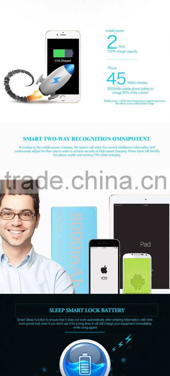 Solar power bank polymer power bank Three proofing Mobile power supply factory OEM 8000mah power bank Charging treasure