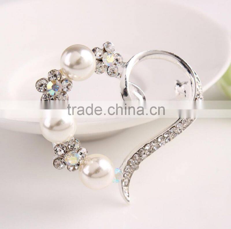 Fashion Designs Heart Shape Rhinestone Brooch Pin With Pearls,Brooches And Pins For Wedding Bouquet,Crystal Wedding Brooch