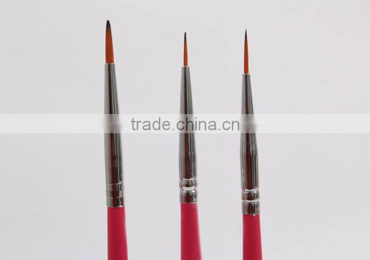 Red wood handle nail art pointed end brush nail art brush 3 point set