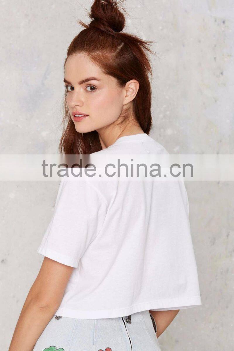 White Color Cool Cropped Sequin Tee Short Sleeve Custom Crop Top Women