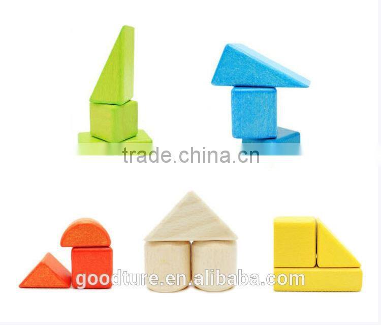 17pcs Beechwood Building Block Pulling Cart Wooden Block Cart