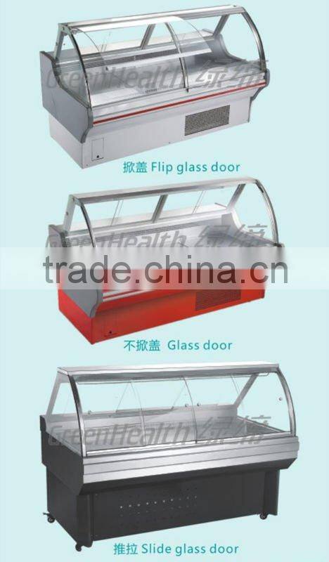 Deli case/supermarket refrigerator showcase/curved glass serve over cooler