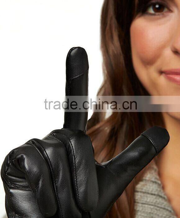 fashion dress wool lined sheepskin smartphone leather gloves factory in Hebei